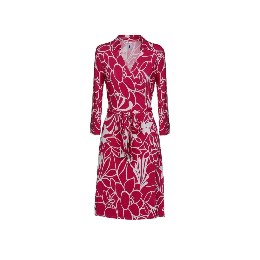 CAMICETTASNOB Wrap Dress SZ 46/10 Fuchsia Floral Collared Stretch 3/4 Sleeve